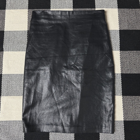 All Saints great shape Metal Pencil black coated denim zipper back midi Skirt - Picture 2 of 7